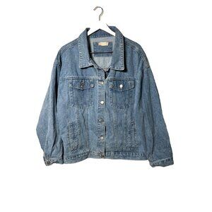 Altar D'State Women's Blue Denim Trucker Jacket size L Happy Face 100% Cotton